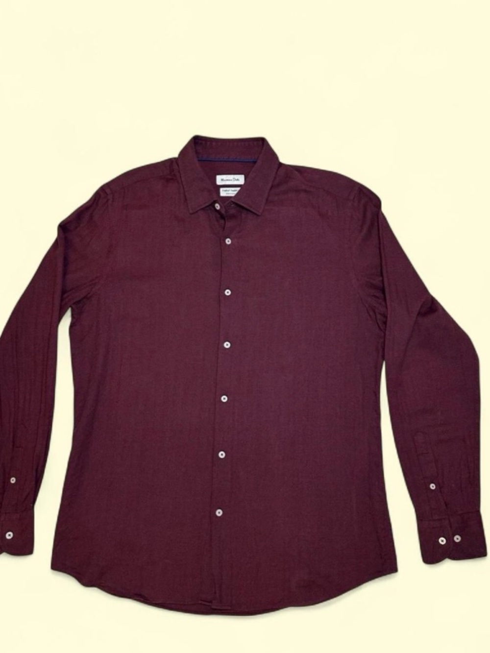 Massimo Dutti Men's Maroon Long-Sleeve Dress Shirt